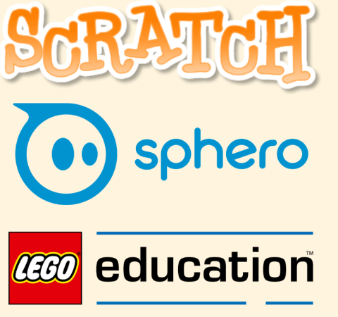 logos for scratch, sphero, and lego education