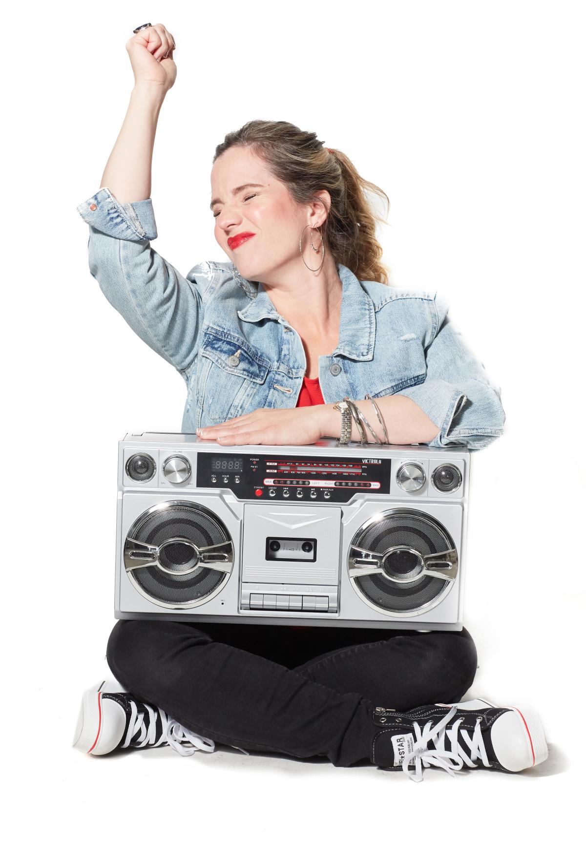 Nathalia holding a boom box