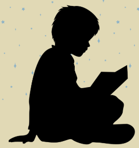 silhouette of a child reading a book